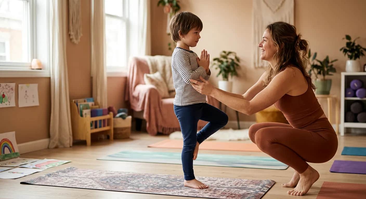 Logo von Yoga Flow Kids mit Icon und Schriftzug